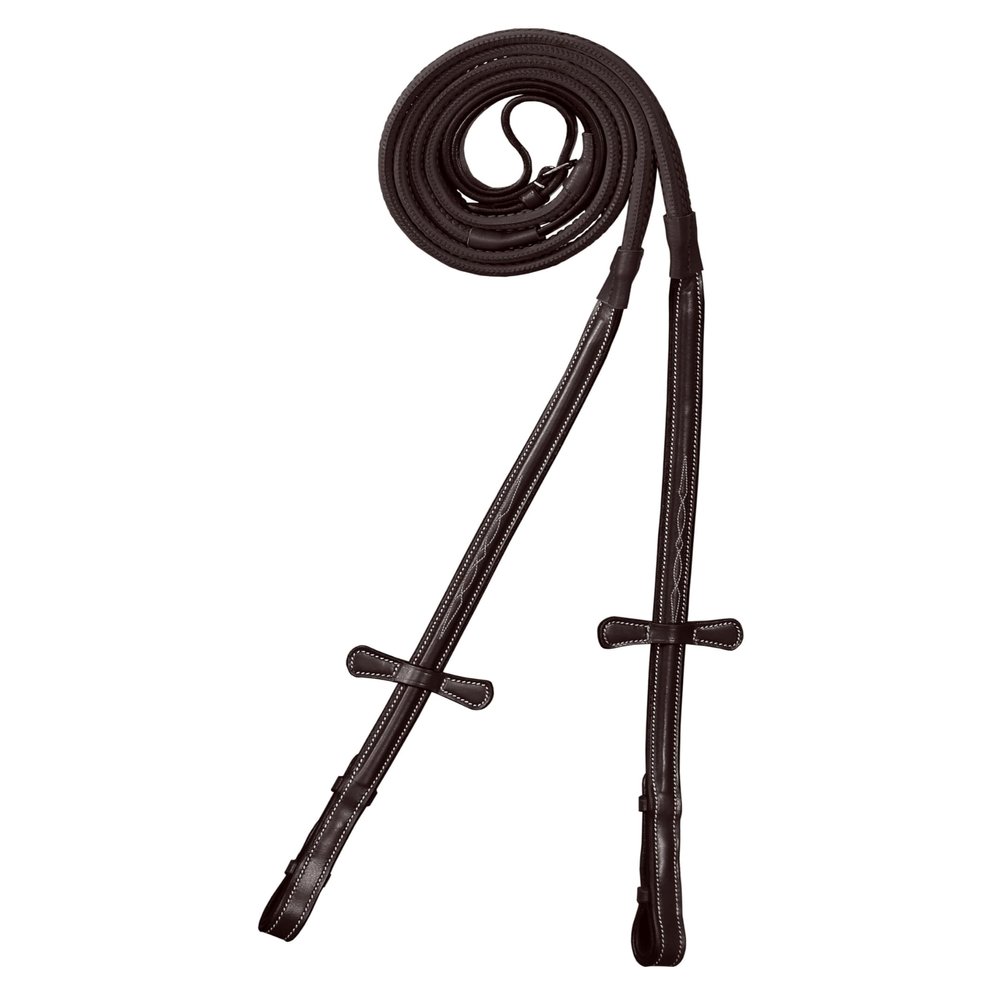 Exion 5/8" (16mm) Designer Stitched Raised Leather Rubber Reins | Premium Grip English Horse Reins with Hook Studs | Durable Non-Slip Reins for Jumping, Hunting, Eventing & Everyday Riding