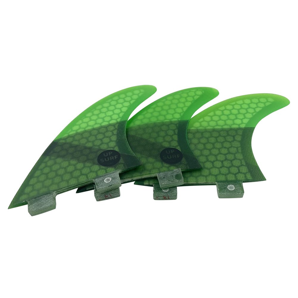 UPSURF Fibreglass Surfboard Fins M Size Thruster Double Tabs Fins Style (3 Fins) by Choose Color (Green G7)