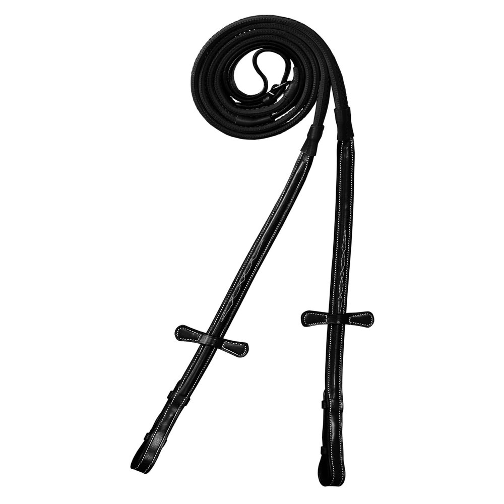 Exion 5/8" (16mm) Designer Stitched Raised Leather Rubber Reins | Premium Grip English Horse Reins with Hook Studs | Durable Non-Slip Reins for Jumping, Hunting, Eventing & Everyday Riding