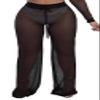 Awoscut Women See Through Sheer Mesh Pants Beach Swimsuit Bikini Bottom Cover up Party Club Elastic High Waist Wide Leg Pants (Drawstring-Black, M) view 1
