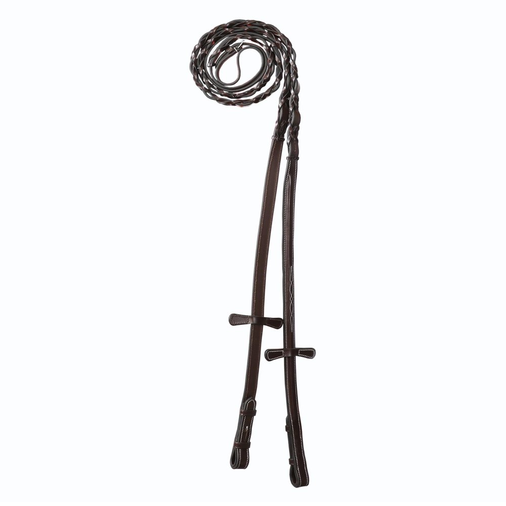 Exion Double Laced Leather Horse Reins 5/8" (16mm) English Riding Reins with Criss-Cross Grip Vegetable-Tanned Leather with Stainless Steel Buckles Dressage & Jumping