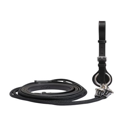 ExionPro Exion Leather and Rope Draw Reins for Horses, 6/8-19 mm Wide 90 inches Long with Buckle Guard Handle and Quick Snap | Premium Equestrian Training Draw Rein for Horses