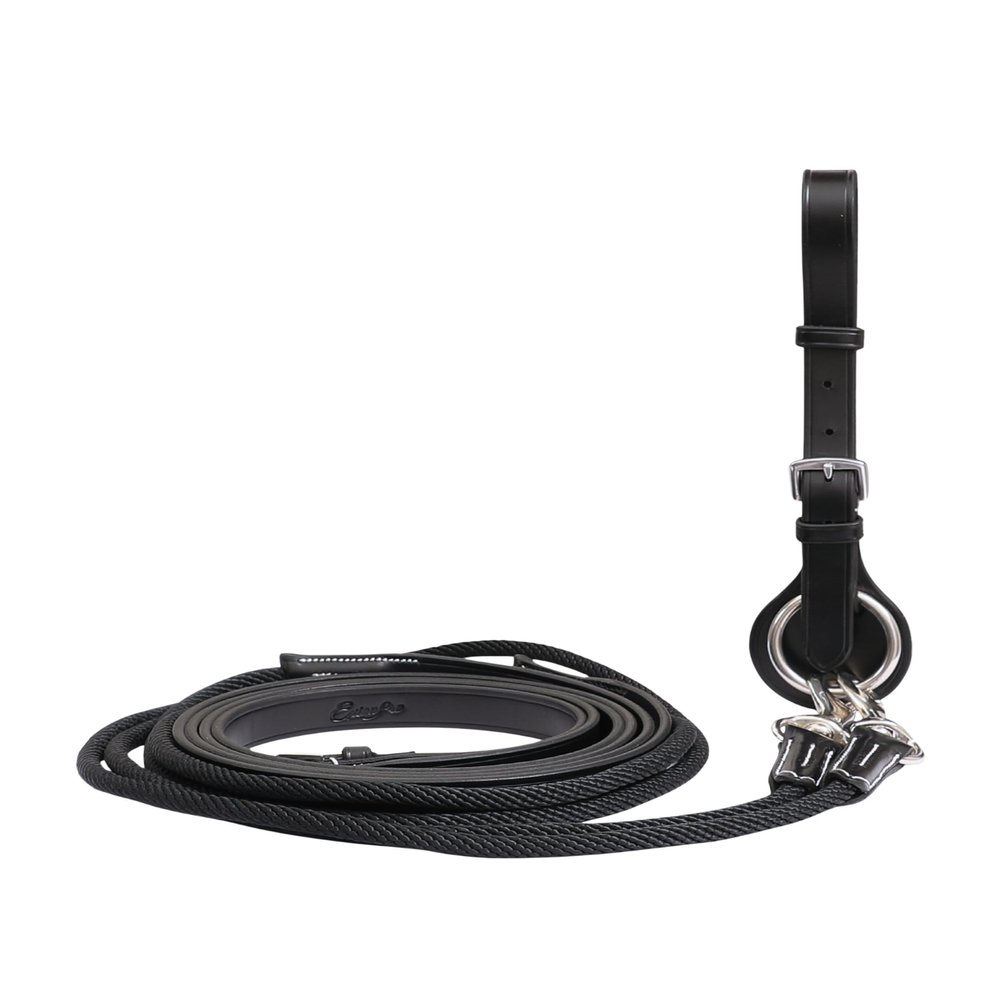 ExionPro Exion Leather and Rope Draw Reins for Horses, 6/8-19 mm Wide 90 inches Long with Buckle Guard Handle and Quick Snap | Premium Equestrian Training Draw Rein for Horses