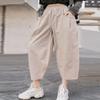 ZGZZ7 Women's Casual Tapered Linen Cropped Pants Elastic Palazzo Lounge Ankle Capris Trousers (Khaki, Small) view 3