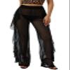 Awoscut Women See Through Sheer Mesh Pants Beach Swimsuit Bikini Bottom Cover up Party Club Elastic High Waist Wide Leg Pants (Ruffle-Black, L) view 1