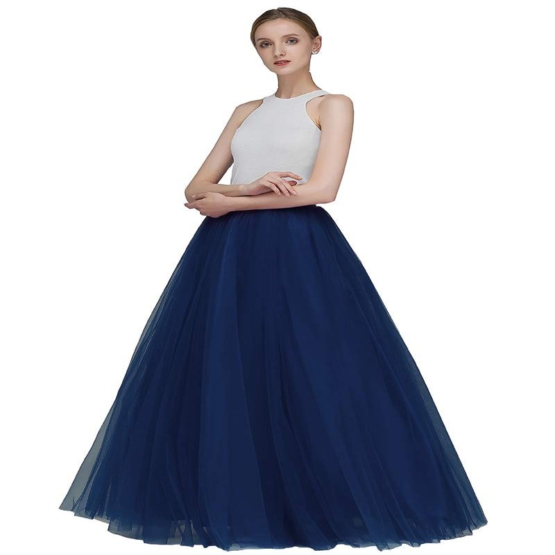 EllieHouse A Line Long Full Bridesmaid Tulle Skirt for Wedding Evening Party P68 Navy Blue S