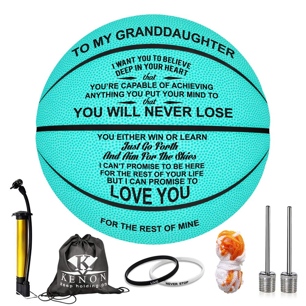K KENON Personalized Basketball for Granddaughter -You Will Never Lose, Blue Basketball Birthday Graduation Gift for Granddaughter, Package of 1(for Granddaughter)
