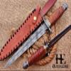 HUNTEX Unique Custom Handmade Hand-Forged Twist Pattern Damascus Steel 15 Inch Long Full Tang Brass Wire Wrapped Walnut Wood Handle Razor Sharp Hunting Camping Dagger Knife with Genuine Leather Sheath view 1
