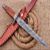 HUNTEX Unique Custom Handmade Hand-Forged Twist Pattern Damascus Steel 15 Inch Long Full Tang Brass Wire Wrapped Walnut Wood Handle Razor Sharp Hunting Camping Dagger Knife with Genuine Leather Sheath view 2
