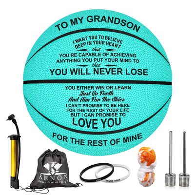 K KENON Personalized Basketball for Grandson, Indoor/Outdoor Game Ball, Blue Basketball Birthday Gift for Him, You Will Never Lose,Pack of 1 (for Grandson)