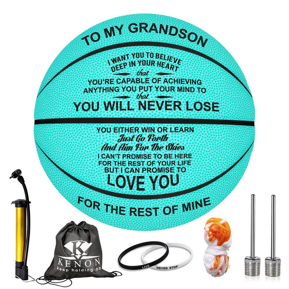 K KENON Personalized Basketball for Grandson, Indoor/Outdoor Game Ball, Blue Basketball Birthday Gift for Him, You Will Never Lose,Pack of 1 (for Grandson)