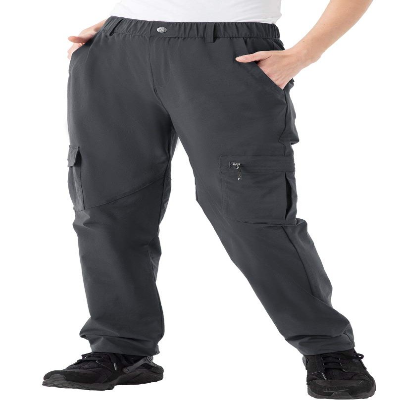 Rdruko Women's Outdoor Quick Dry Hiking Pants Lightweight Waterproof Climbing Travel Pants with Zipper Pockets Grey Medium