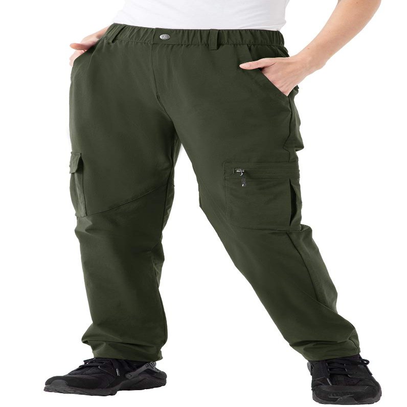 Rdruko Women's Outdoor Quick Dry Hiking Pants Lightweight Waterproof Climbing Travel Pants with Zipper Pockets Green XX-Large