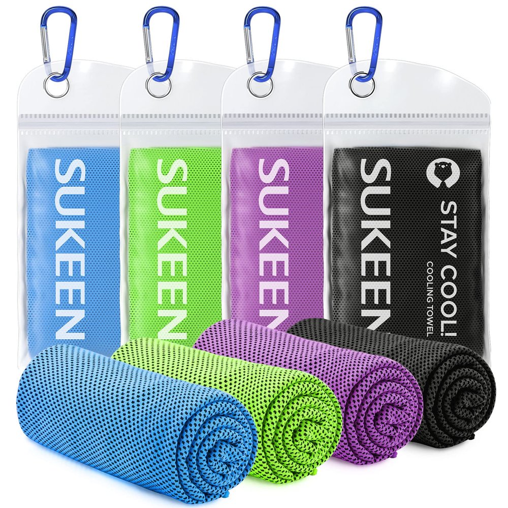 Sukeen 4 Pack Cooling Towels (40"x12"), Cooling Neck Wraps, Ice Towel, Soft Breathable Chilly Towel,Microfiber Towel for Yoga,Sport,Running,Gym,Workout,Camping,Fitness,Workout & More Activities