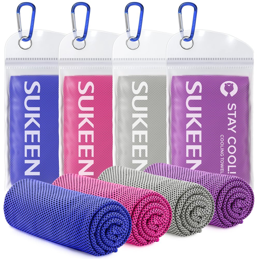 Sukeen 4 Pack Cooling Towels (40"x12"),Ice Towel,Soft Breathable Chilly Towel,Microfiber Towel for Yoga,Sport,Running,Gym,Workout,Camping,Fitness,Workout & More Activities