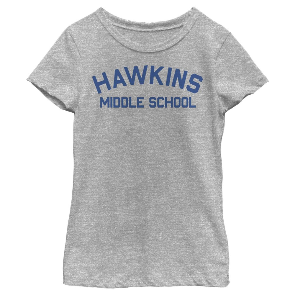 Fifth Sun girls Stranger Things Hawkins Mid School Short Sleeve Tee T Shirt, Athletic Heather, X-Small US