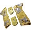 Combo Metal Grip Set with 2 Magazine Floor Plates, Compatible with Beretta 92F, 92FS, M9 & 96 Series, Nickel and Gold Two-Tone Plated Finish Decorative Replacement Accessory view 1