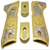 Combo Metal Grip Set with 2 Magazine Floor Plates, Compatible with Beretta 92F, 92FS, M9 & 96 Series, Nickel and Gold Two-Tone Plated Finish Decorative Replacement Accessory view 2