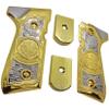 Combo Metal Grip Set with 2 Magazine Floor Plates, Compatible with Beretta 92F, 92FS, M9 & 96 Series, Nickel and Gold Two-Tone Plated Finish Decorative Replacement Accessory view 3