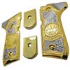 Combo Metal Grip Set with 2 Magazine Floor Plates, Compatible with Beretta 92F, 92FS, M9 & 96 Series, Nickel and Gold Two-Tone Plated Finish Decorative Replacement Accessory view 4