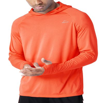 Willit Men's Sun Shirts UPF 50+ Rash Guard Long Sleeve Sun Protection Hoodie SPF UV Fishing Lightweight Athletic Running Tangerine L