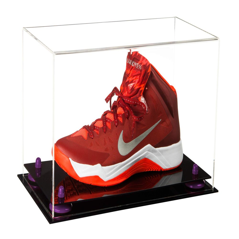 Better Display Cases Versatile Clear Acrylic Display Case - Medium Rectangle Box with Purple Risers and Black Base 15" x 8" x 9" (V11)