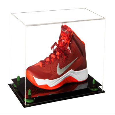 Better Display Cases Versatile Clear Acrylic Display Case - Medium Rectangle Box with Green Risers and Black Base 15" x 8" x 9" (V11)