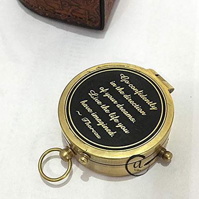 AV Brass Pocket Marine Compass with Leather Case - Gifts for Boy/Girl/Friends