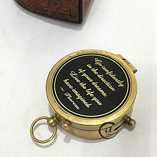 AV Brass Pocket Marine Compass with Leather Case - Gifts for Boy/Girl/Friends