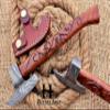 HUNTEX Unique Custom Hand-Forged Twist Pattern Damascus Steel 11 Inch Long Walnut Wood Handle Full Tang Razor Sharp Hunting Camping Outdoor Broad Blade Handy Viking Axe w/Genuine Leather Sheath view 2