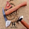 HUNTEX Custom Exposed Hand-Forged Marked 1095 High Carbon Steel 14 Inch Long Walnut Wood Handle Full Tang Razor Sharp Hunting Camping Outdoor Four Lugged Chopping Axe with Genuine Leather Sheath view 1