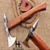 HUNTEX Unique Custom Exposed Hand-Forged Marked 1095 High Carbon Steel 14 Inch Long Walnut Wood Handle Full Tang Razor Sharp Hunting Camping Outdoor Splitter Viking Axe with Genuine Leather Sheath view 1