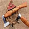 HUNTEX Unique Custom Exposed Hand-Forged Marked 1095 High Carbon Steel 15 Inch Long Walnut Wood Handle Full Tang Razor Sharp Hunting Camping Outdoor Bearded Bladed Axe with Genuine Leather Sheath view 1