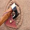 HUNTEX Unique Custom Exposed Hand-Forged Marked 1095 High Carbon Steel 15 Inch Long Walnut Wood Handle Full Tang Razor Sharp Hunting Camping Outdoor Bearded Bladed Axe with Genuine Leather Sheath view 3