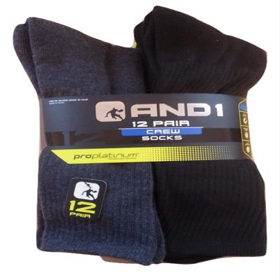 12 pairs And1 6-Black 6-Grey Crew Socks Mens size 6-12.5 And 1 Proplatinum
