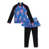 FEESHOW Girls Floral Long Sleeve Rash Guard Swimsuit Top Shirt with Pantskirt Sun Protection Swimwear Bathing Suit Black&Blue 4 view 2