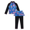 FEESHOW Girls Floral Long Sleeve Rash Guard Swimsuit Top Shirt with Pantskirt Sun Protection Swimwear Bathing Suit Black&Blue 4 view 3