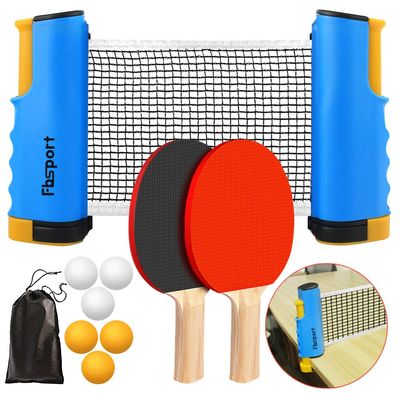 FBSPORT Ping Pong Paddle Set, Portable Table Tennis Set with Retractable Net,Rackets,Balls and Carry Bag for Indoor/Outdoor Games