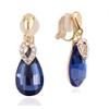 HAPPYAN High-grade Rhinestone Crystal Clip on Earrings No Pierced for Women Party Wedding Anti-Allergy Ear Clip (Navy Blue Clip-ons) view 1