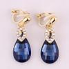 HAPPYAN High-grade Rhinestone Crystal Clip on Earrings No Pierced for Women Party Wedding Anti-Allergy Ear Clip (Navy Blue Clip-ons) view 4