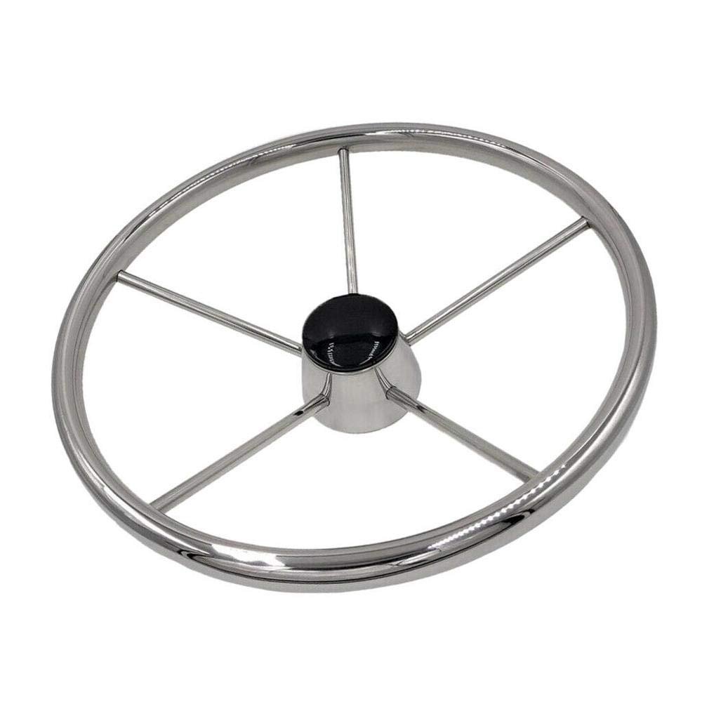 ISURE MARINE 13-1/2 Inch 5-Spoke Destroyer Style Stainless Boat Steering Wheel for Boat, Yacht