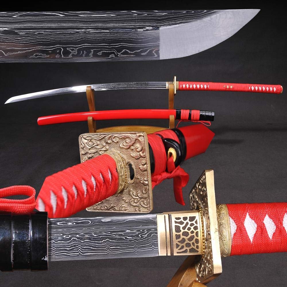 GLW Sword Handmade Full Tang Japanese Katana Tachi Damascus Folded Steel Real Samurai Sword Sharp Edge