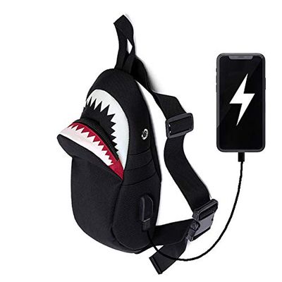 Crossbody Fanny Pack for Men & Women / Small Sling Bag / Chest Bag / Sling Backpack / Waterproof Fanny Pack / Shoulder Backpack / Camera Protective Premium Nylon, USB Charging Port Bag, Adjustable St