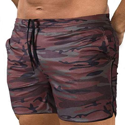 EVERWORTH Men's Gym Workout Boxing Shorts Running Short Pants Fitted Training Bodybuilding Jogger Short (Dark Camo, US XS : (Waist: 26"-28"))