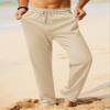 iWoo Mens Casual Linen Pants Yoga Pants 2025 Summer Travel Beach Elastic Drawstring Waist Pajama Pant Baggy Pj Khaki XXL view 2