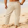 iWoo Mens Casual Linen Pants Yoga Pants 2025 Summer Travel Beach Elastic Drawstring Waist Pajama Pant Baggy Pj Khaki XXL view 3