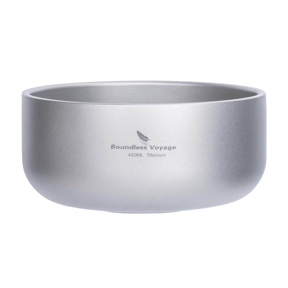 Boundless Voyage 420ml Titanium Double Walled Bowl for Adult Children Ultralight Portable Soup Rice Food Bowl Outdoor Camping Durable Metal Tableware Ti1084T
