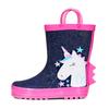K KomForme Kids Rain Boots Waterproof Printed Rubber boots with Handles, Size 6 Toddler, Glitter Unicorn Star view 1
