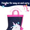 K KomForme Kids Rain Boots Waterproof Printed Rubber boots with Handles, Size 6 Toddler, Glitter Unicorn Star view 4