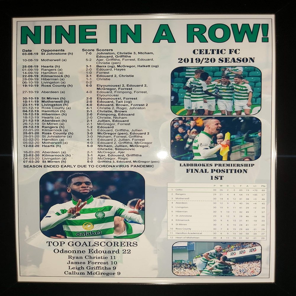 Celtic Scottish Premiership Champions 2020 - Nine in a Row - Framed Print